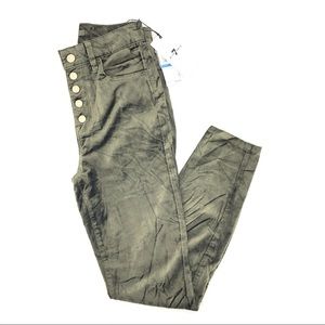 7FAM Green Fatigue High Waist Velvet Ankle Skinny
